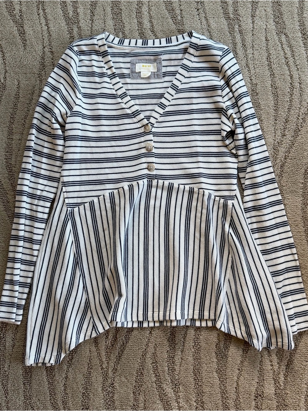 Anthropologie Maeve Striped Knit Top - Navy and Cream